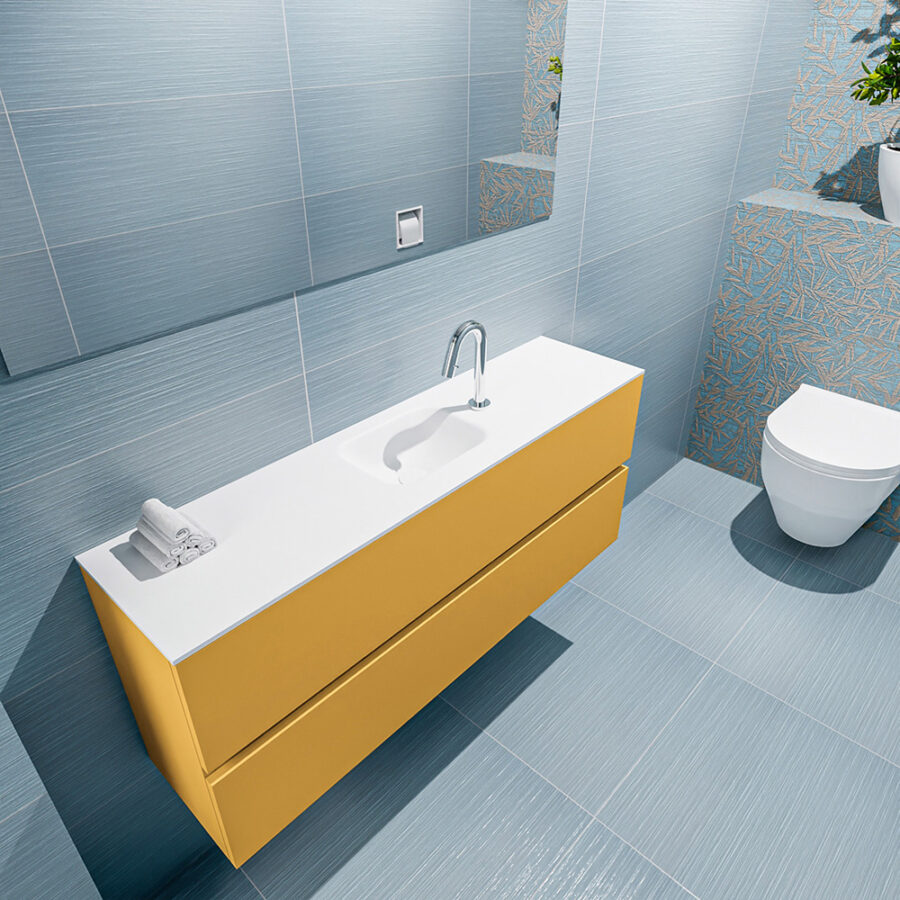 MONDIAZ ADA 120cm toiletmeubel ocher. LEX wastafel talc positie midden. Met 1 kraangat - Afbeelding 2