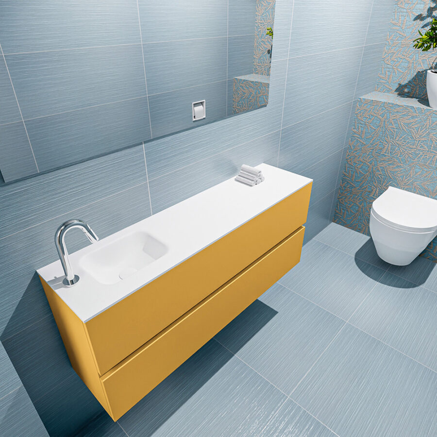 MONDIAZ ADA 120cm toiletmeubel ocher. LEX wastafel talc positie links. Met 1 kraangat - Afbeelding 2