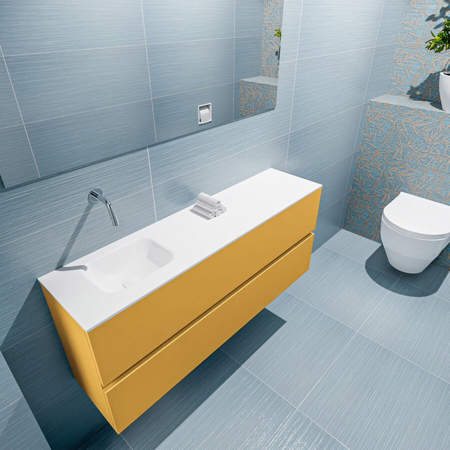 MONDIAZ ADA 120cm toiletmeubel ocher. LEX wastafel talc positie links. Zonder kraangat - Afbeelding 2