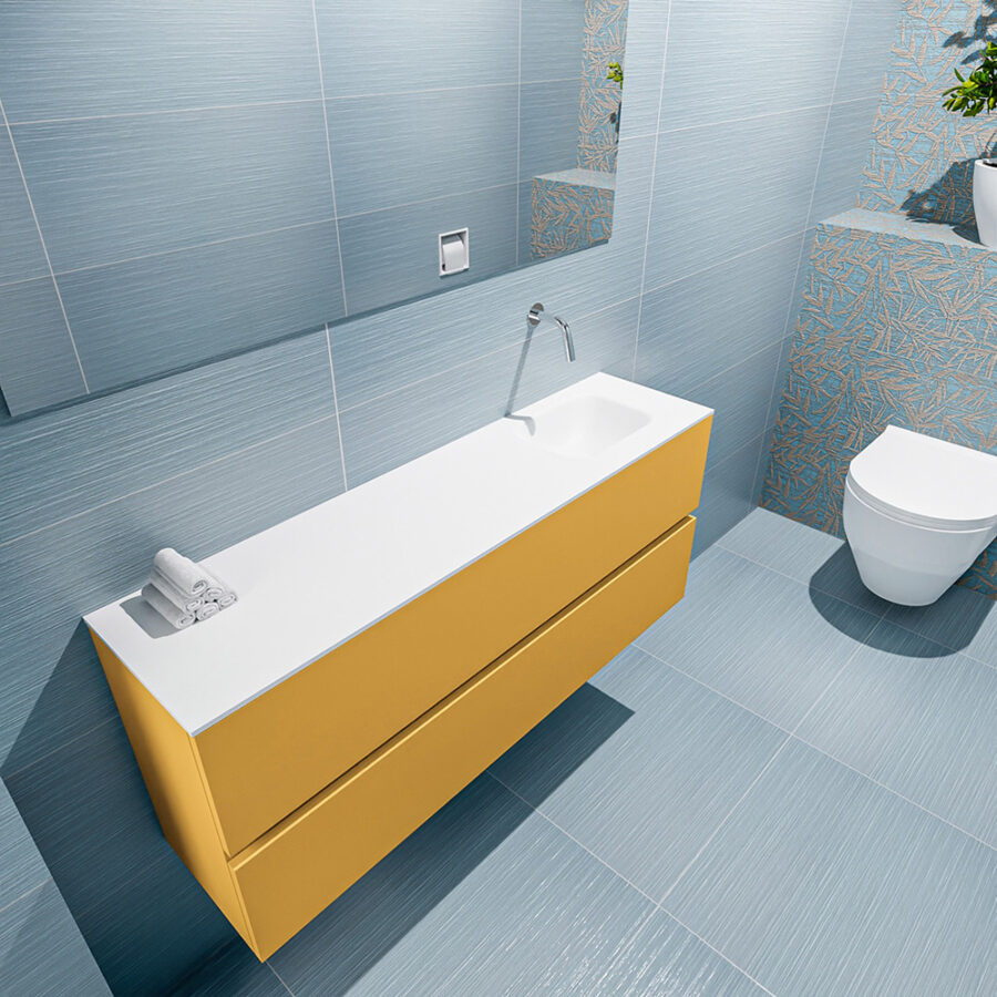 MONDIAZ ADA 120cm toiletmeubel ocher. LEX wastafel talc positie rechts. Zonder kraangat - Afbeelding 2