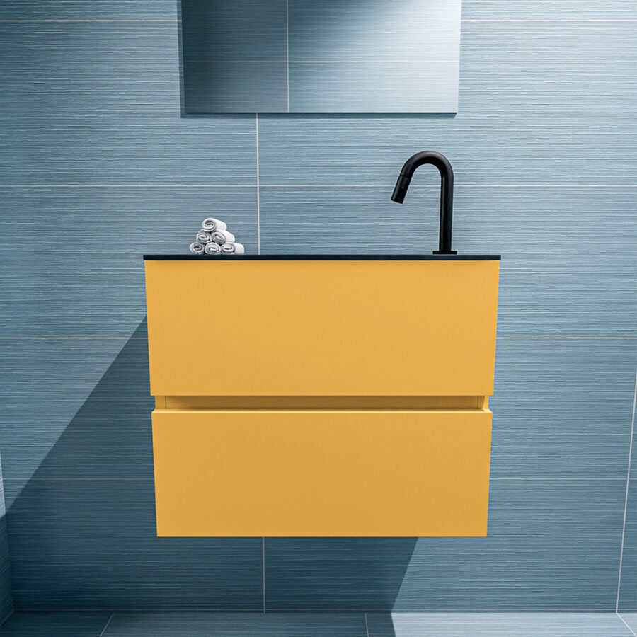 MONDIAZ ADA 60cm toiletmeubel ocher. LEX wastafel urban positie rechts. Met 1 kraangat - Afbeelding 3