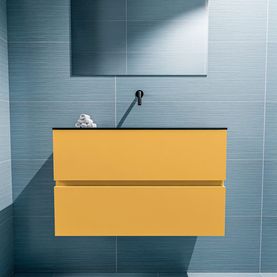 MONDIAZ ADA 80cm toiletmeubel ocher. LEX wastafel urban positie midden. Zonder kraangat - Afbeelding 3