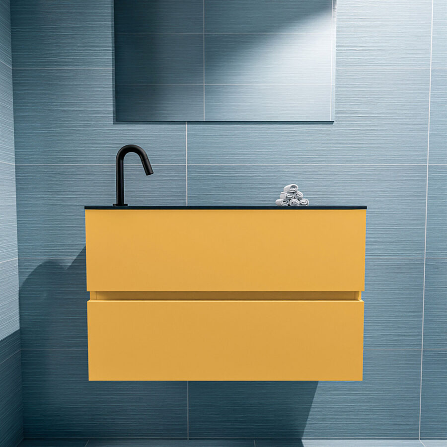 MONDIAZ ADA 80cm toiletmeubel ocher. LEX wastafel urban positie links. Met 1 kraangat - Afbeelding 3