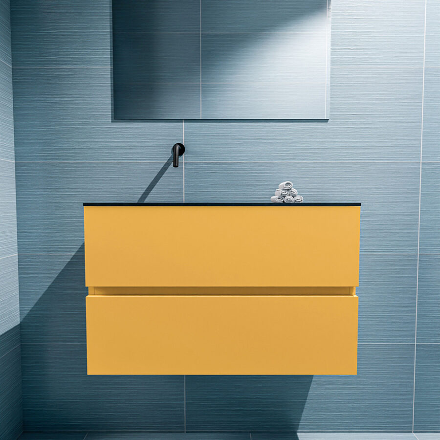 MONDIAZ ADA 80cm toiletmeubel ocher. LEX wastafel urban positie links. Zonder kraangat - Afbeelding 3