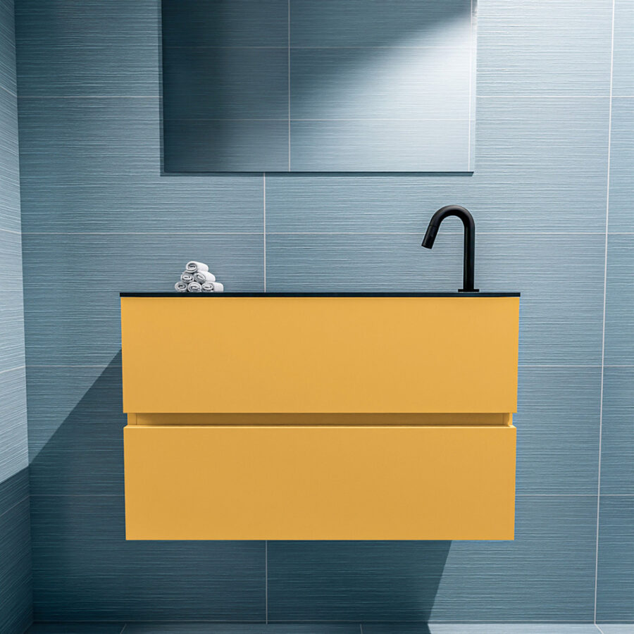 MONDIAZ ADA 80cm toiletmeubel ocher. LEX wastafel urban positie rechts. Met 1 kraangat - Afbeelding 3