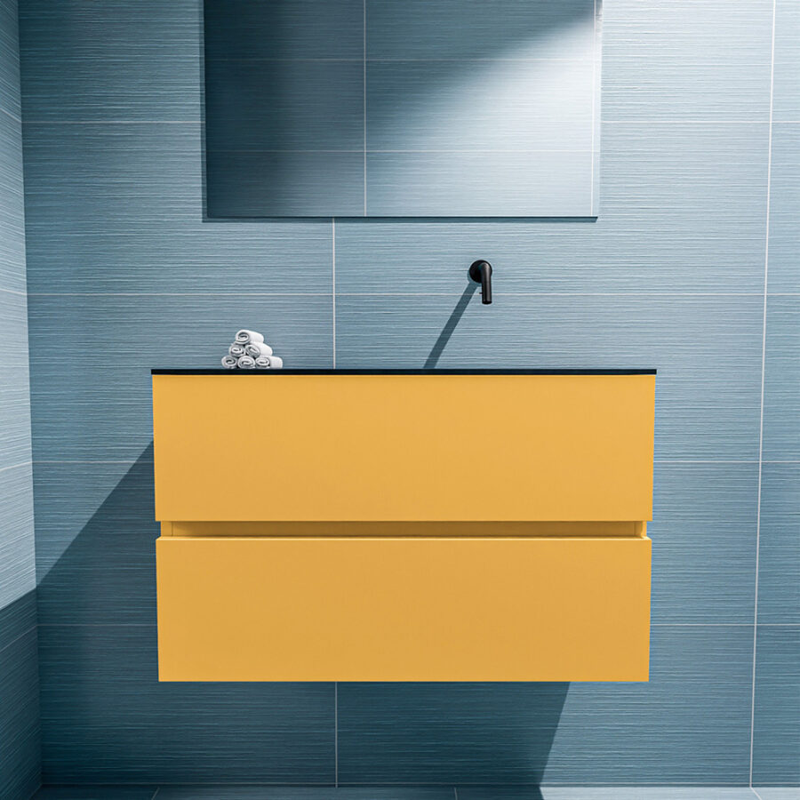 MONDIAZ ADA 80cm toiletmeubel ocher. LEX wastafel urban positie rechts. Zonder kraangat - Afbeelding 3