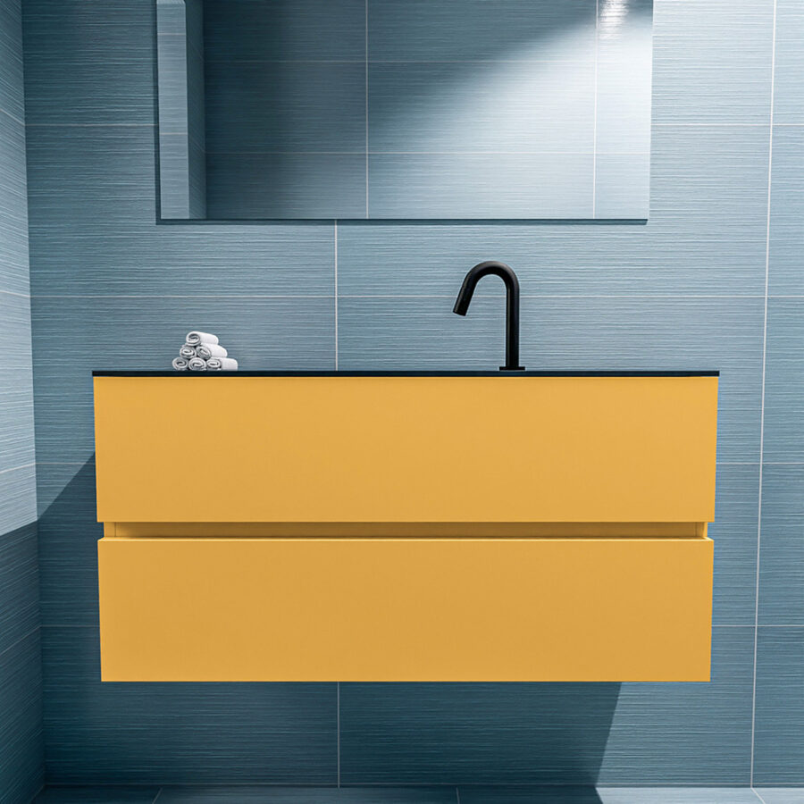 MONDIAZ ADA 100cm toiletmeubel ocher. LEX wastafel urban positie midden. Met 1 kraangat - Afbeelding 3