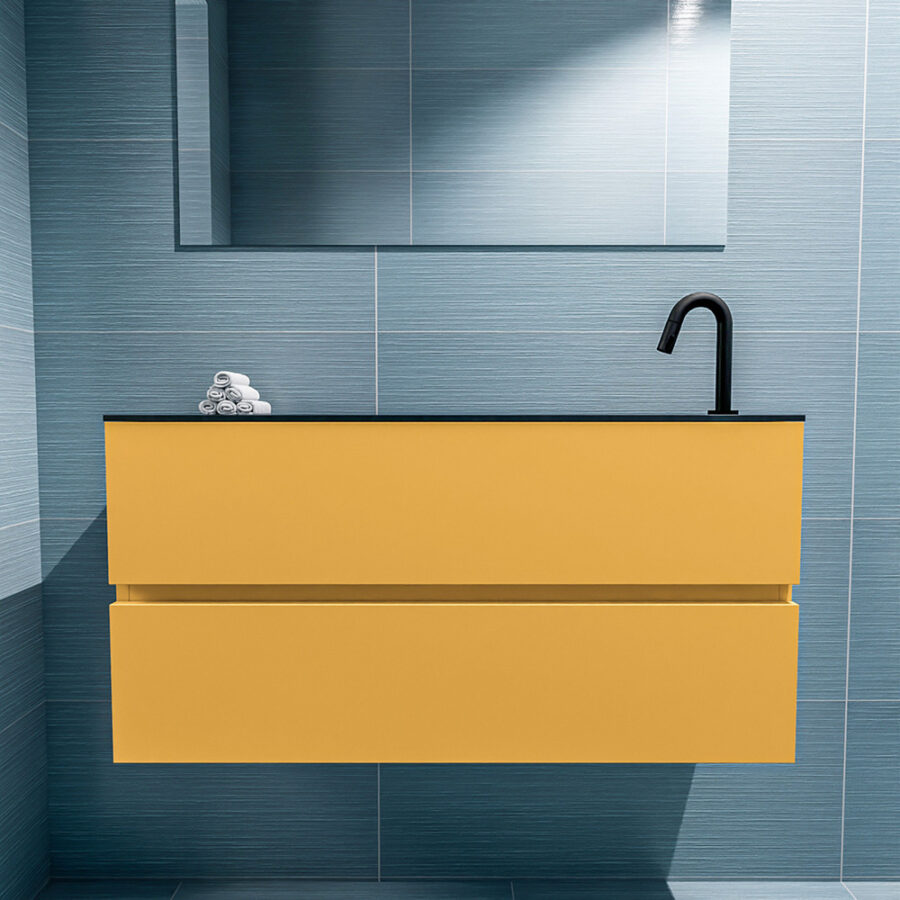 MONDIAZ ADA 100cm toiletmeubel ocher. LEX wastafel urban positie rechts. Met 1 kraangat - Afbeelding 3