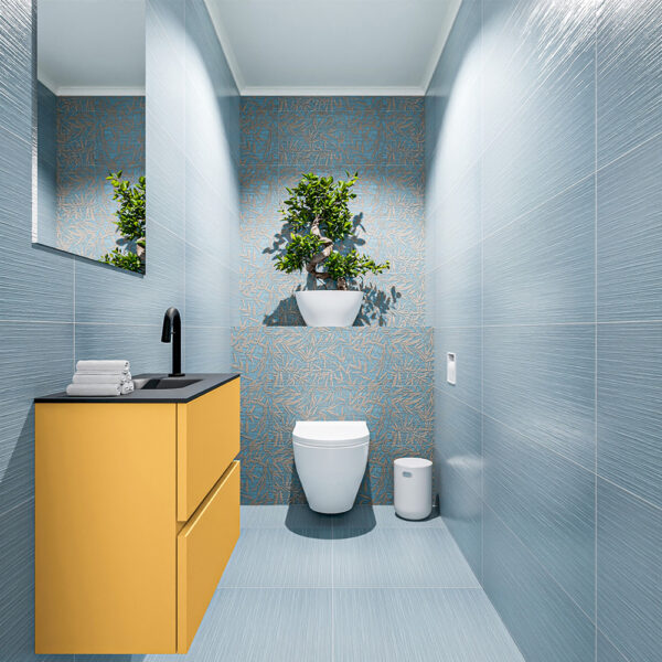 MONDIAZ ADA 60cm toiletmeubel ocher. LEX wastafel urban positie midden. Met 1 kraangat
