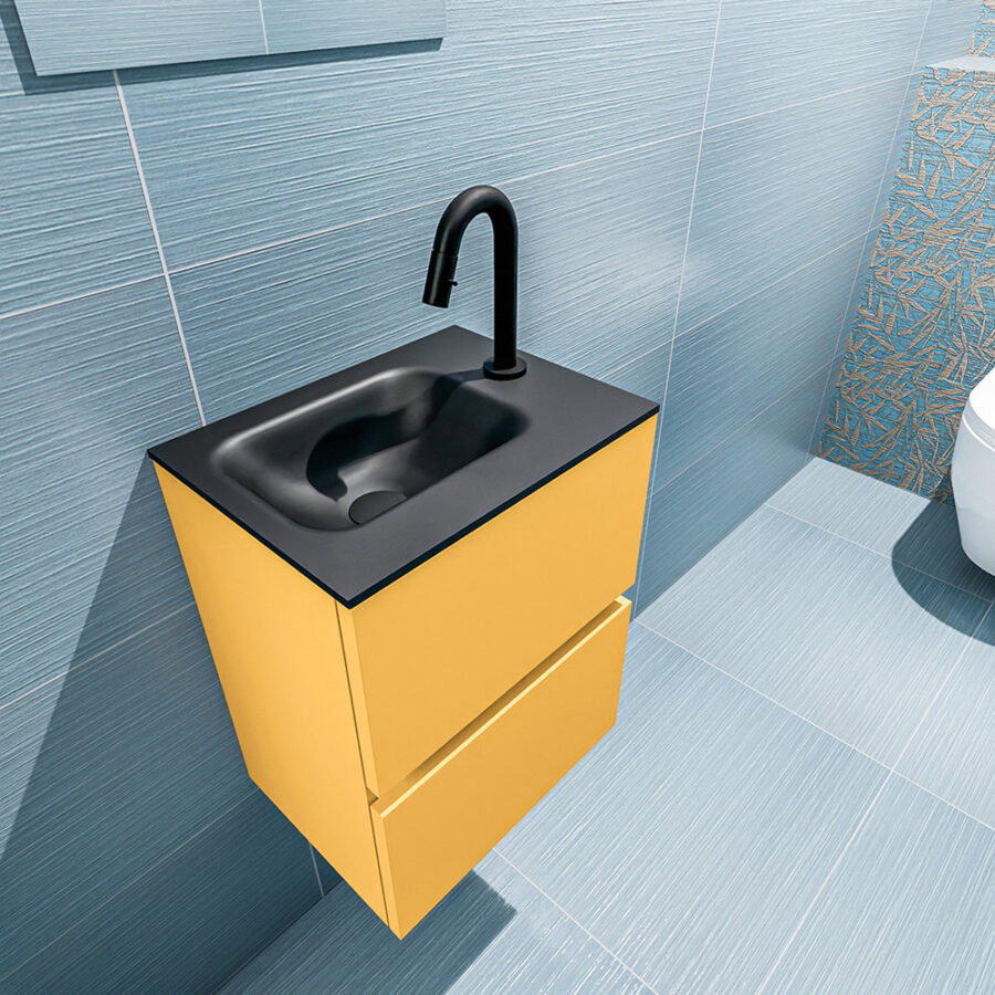 MONDIAZ ADA 40cm toiletmeubel ocher. LEX wastafel urban positie links. Met 1 kraangat - Afbeelding 2