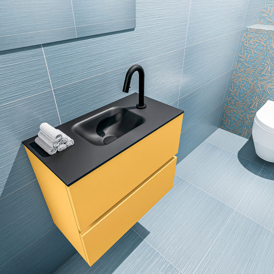 MONDIAZ ADA 60cm toiletmeubel ocher. LEX wastafel urban positie midden. Met 1 kraangat - Afbeelding 2