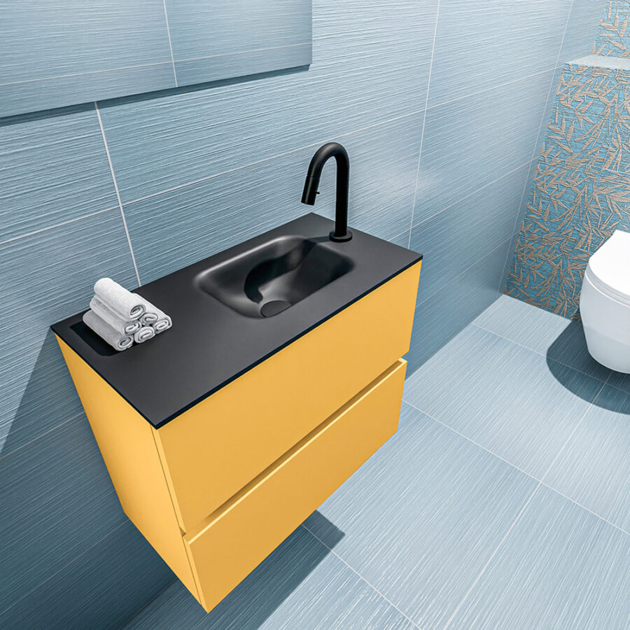 MONDIAZ ADA 60cm toiletmeubel ocher. LEX wastafel urban positie rechts. Met 1 kraangat - Afbeelding 2
