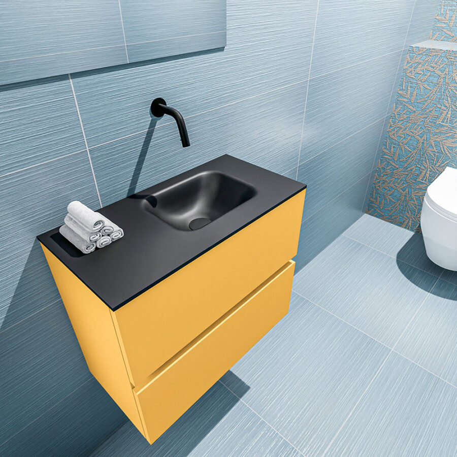 MONDIAZ ADA 60cm toiletmeubel ocher. LEX wastafel urban positie rechts. Zonder kraangat - Afbeelding 2