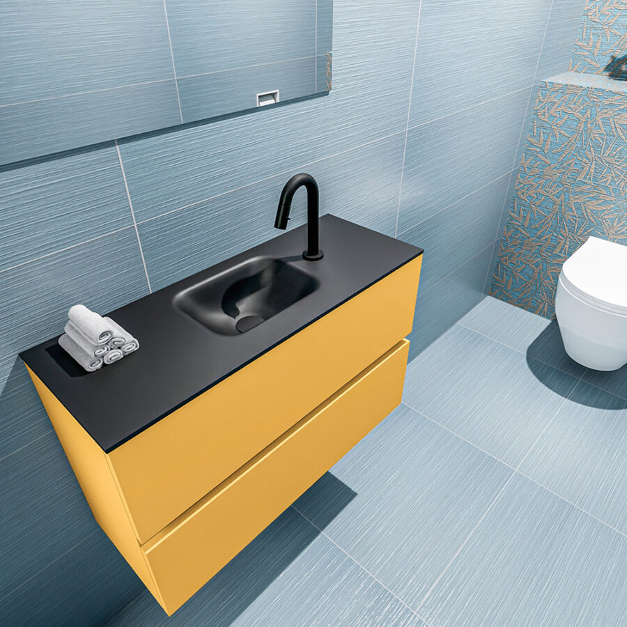 MONDIAZ ADA 80cm toiletmeubel ocher. LEX wastafel urban positie midden. Met 1 kraangat - Afbeelding 2