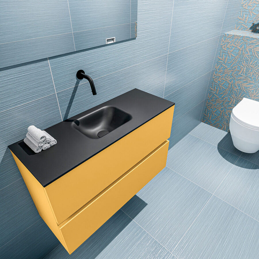MONDIAZ ADA 80cm toiletmeubel ocher. LEX wastafel urban positie midden. Zonder kraangat - Afbeelding 2