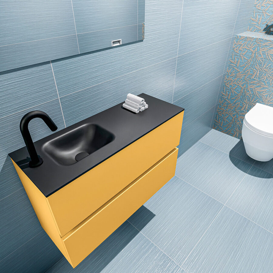MONDIAZ ADA 80cm toiletmeubel ocher. LEX wastafel urban positie links. Met 1 kraangat - Afbeelding 2