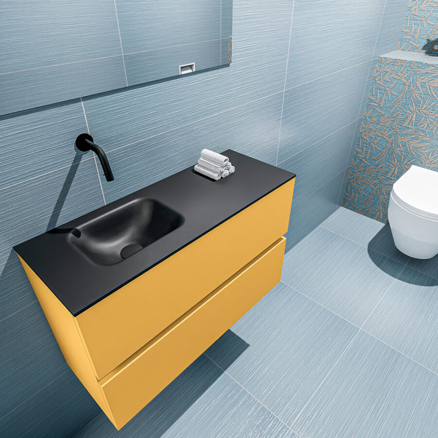 MONDIAZ ADA 80cm toiletmeubel ocher. LEX wastafel urban positie links. Zonder kraangat - Afbeelding 2