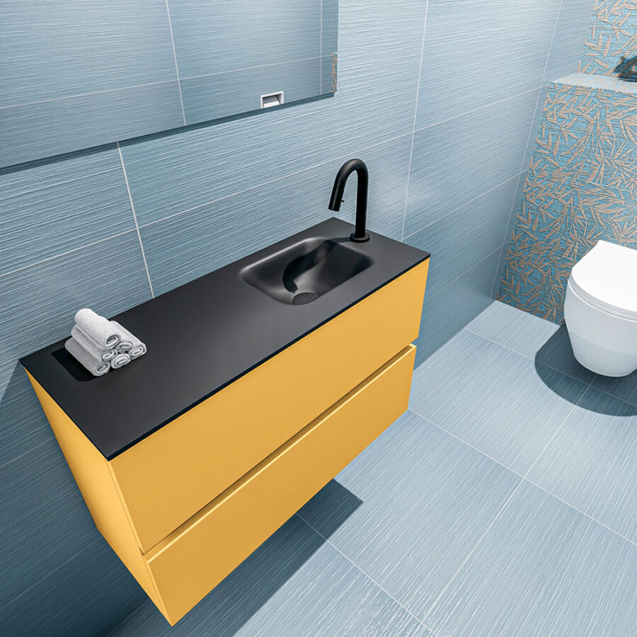MONDIAZ ADA 80cm toiletmeubel ocher. LEX wastafel urban positie rechts. Met 1 kraangat - Afbeelding 2