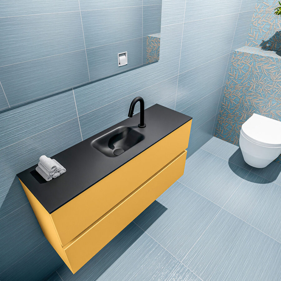 MONDIAZ ADA 100cm toiletmeubel ocher. LEX wastafel urban positie midden. Met 1 kraangat - Afbeelding 2