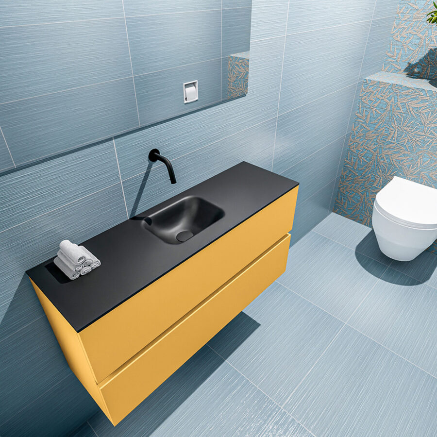 MONDIAZ ADA 100cm toiletmeubel ocher. LEX wastafel urban positie midden. Zonder kraangat - Afbeelding 2