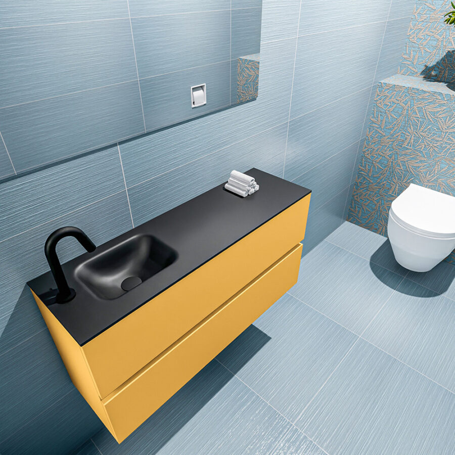 MONDIAZ ADA 100cm toiletmeubel ocher. LEX wastafel urban positie links. Met 1 kraangat - Afbeelding 2