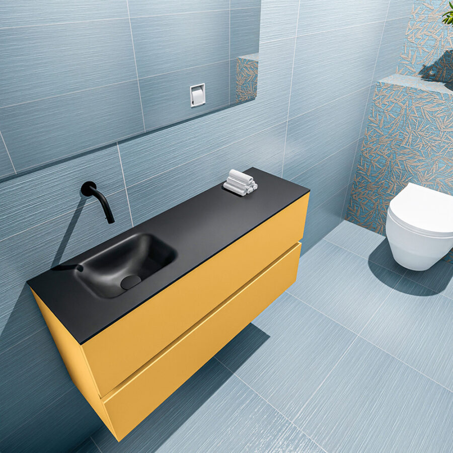 MONDIAZ ADA 100cm toiletmeubel ocher. LEX wastafel urban positie links. Zonder kraangat - Afbeelding 2