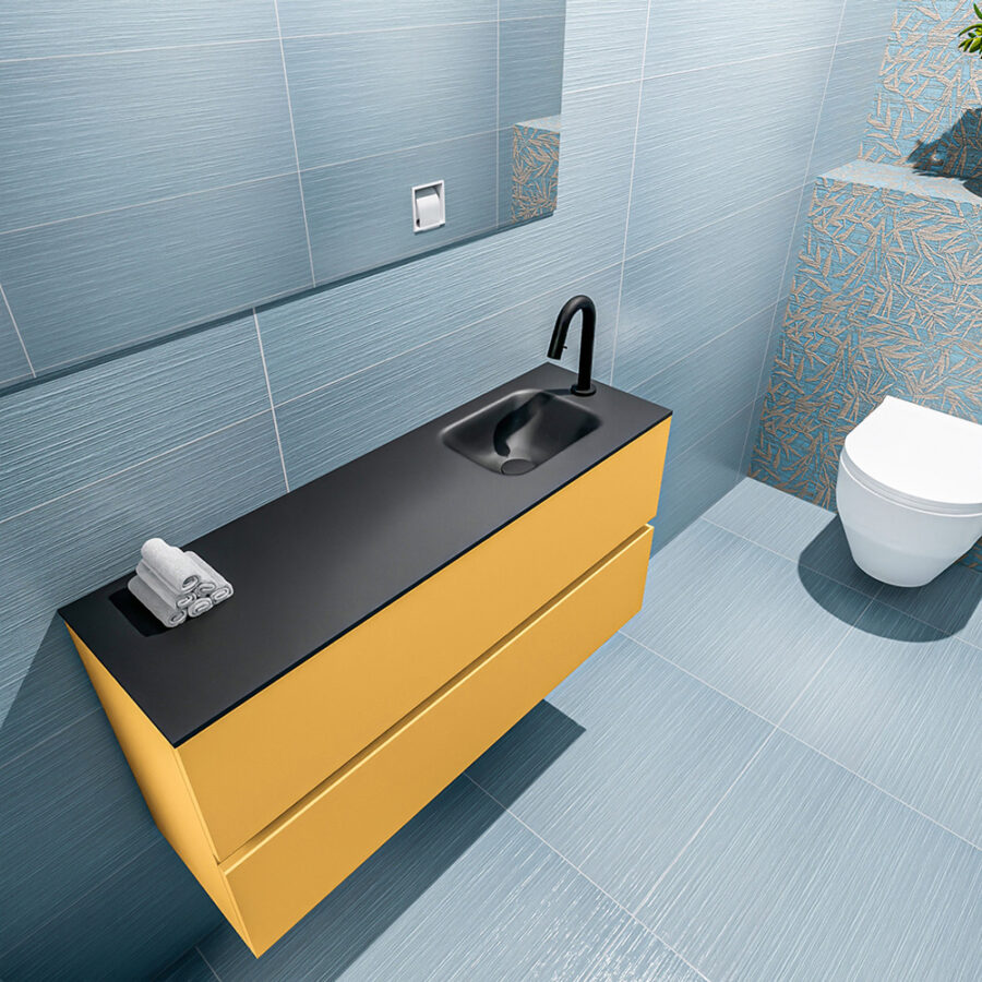 MONDIAZ ADA 100cm toiletmeubel ocher. LEX wastafel urban positie rechts. Met 1 kraangat - Afbeelding 2