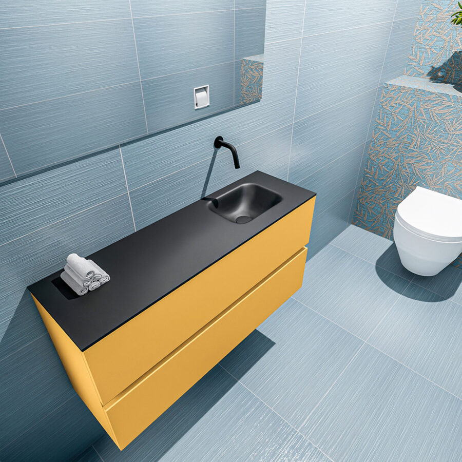 MONDIAZ ADA 100cm toiletmeubel ocher. LEX wastafel urban positie rechts. Zonder kraangat - Afbeelding 2