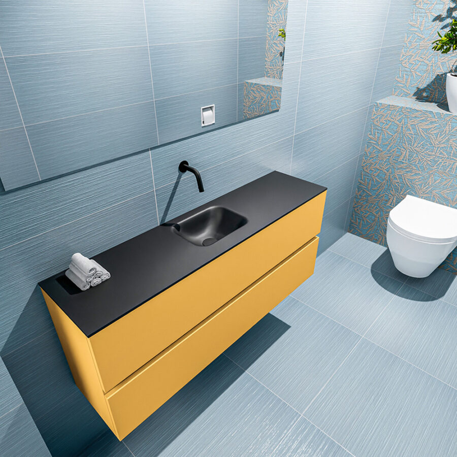 MONDIAZ ADA 120cm toiletmeubel ocher. LEX wastafel urban positie midden. Zonder kraangat - Afbeelding 2