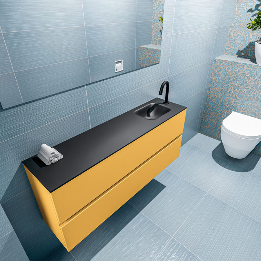 MONDIAZ ADA 120cm toiletmeubel ocher. LEX wastafel urban positie rechts. Met 1 kraangat - Afbeelding 2