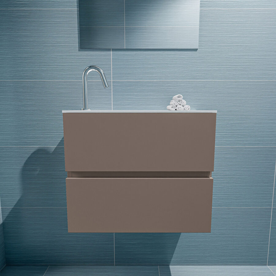 MONDIAZ ADA 60cm toiletmeubel smoke. LEX wastafel talc positie links. Met 1 kraangat - Afbeelding 3