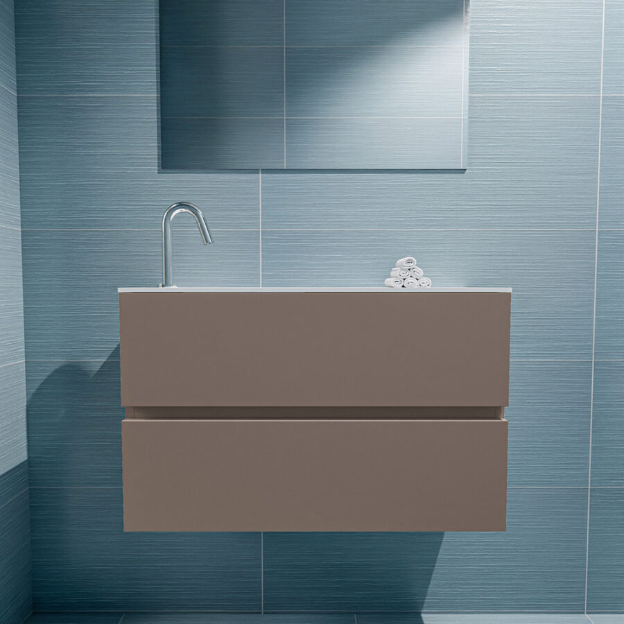 MONDIAZ ADA 80cm toiletmeubel smoke. LEX wastafel talc positie links. Met 1 kraangat - Afbeelding 3