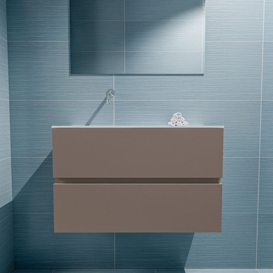 MONDIAZ ADA 80cm toiletmeubel smoke. LEX wastafel talc positie links. Zonder kraangat - Afbeelding 3