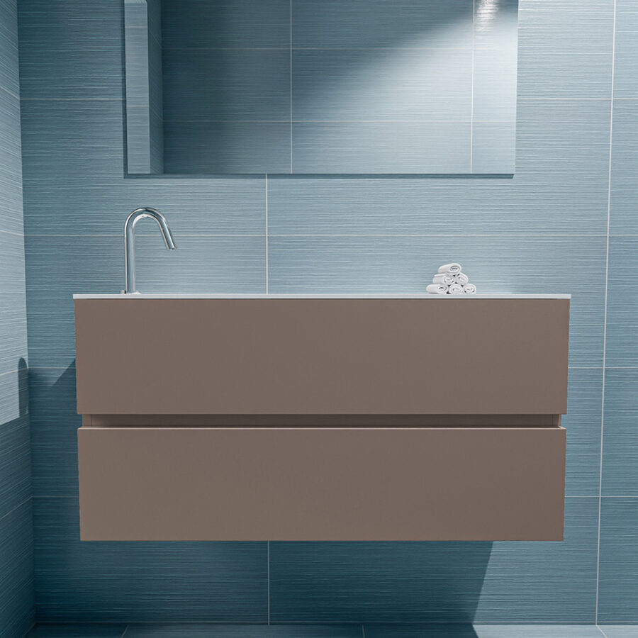 MONDIAZ ADA 100cm toiletmeubel smoke. LEX wastafel talc positie links. Met 1 kraangat - Afbeelding 3