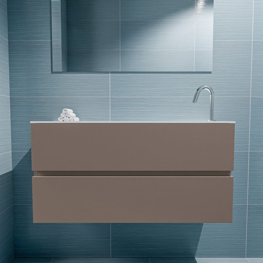 MONDIAZ ADA 100cm toiletmeubel smoke. LEX wastafel talc positie rechts. Met 1 kraangat - Afbeelding 3