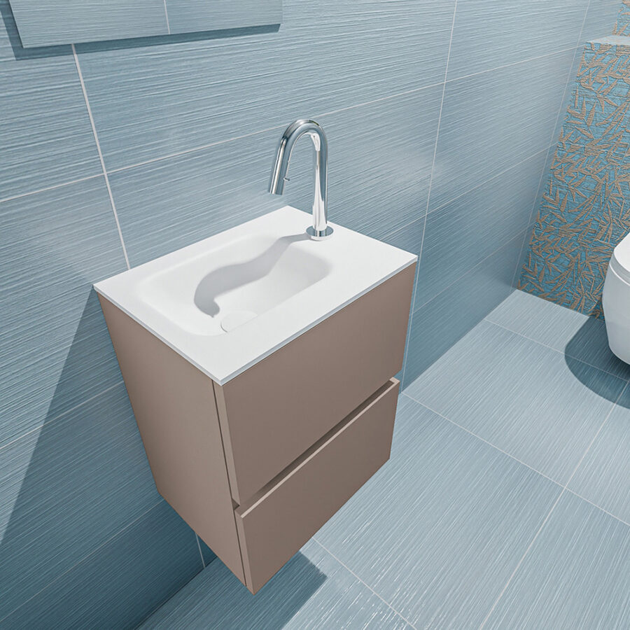 MONDIAZ ADA 40cm toiletmeubel smoke. LEX wastafel talc positie links. Met 1 kraangat - Afbeelding 2