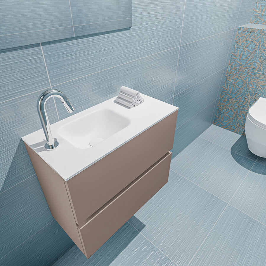 MONDIAZ ADA 60cm toiletmeubel smoke. LEX wastafel talc positie links. Met 1 kraangat - Afbeelding 2