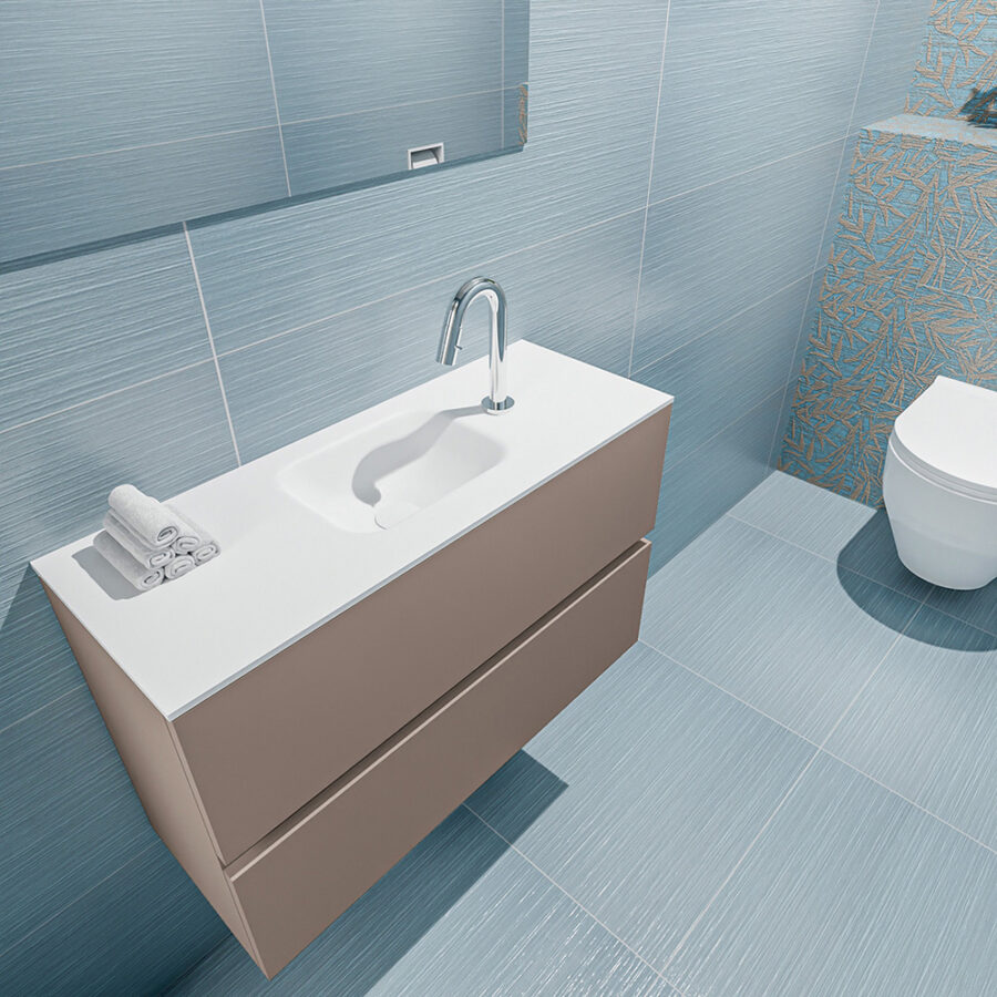 MONDIAZ ADA 80cm toiletmeubel smoke. LEX wastafel talc positie midden. Met 1 kraangat - Afbeelding 2
