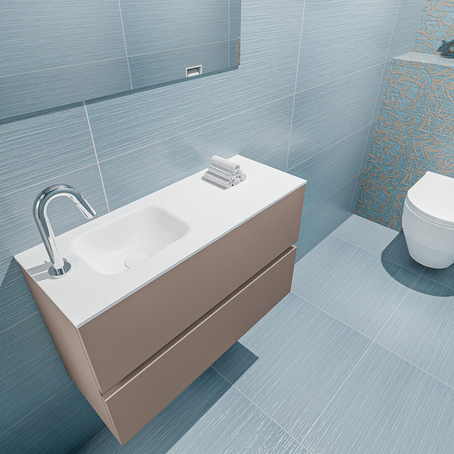 MONDIAZ ADA 80cm toiletmeubel smoke. LEX wastafel talc positie links. Met 1 kraangat - Afbeelding 2