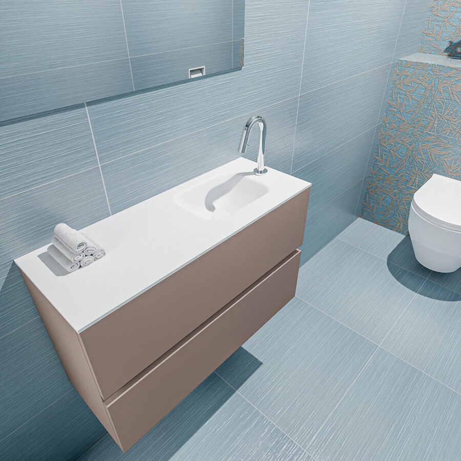 MONDIAZ ADA 80cm toiletmeubel smoke. LEX wastafel talc positie rechts. Met 1 kraangat - Afbeelding 2
