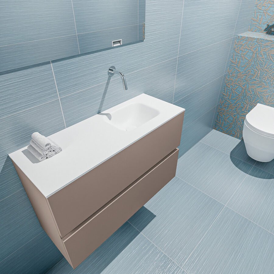 MONDIAZ ADA 80cm toiletmeubel smoke. LEX wastafel talc positie rechts. Zonder kraangat - Afbeelding 2