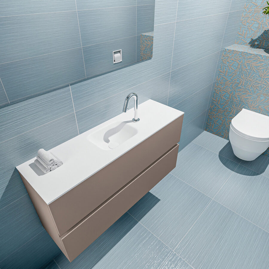 MONDIAZ ADA 100cm toiletmeubel smoke. LEX wastafel talc positie midden. Met 1 kraangat - Afbeelding 2