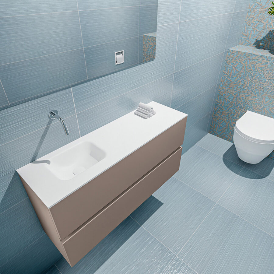 MONDIAZ ADA 100cm toiletmeubel smoke. LEX wastafel talc positie links. Zonder kraangat - Afbeelding 2