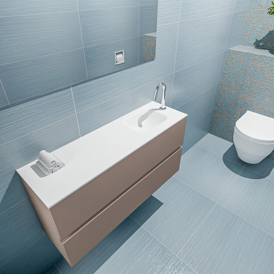 MONDIAZ ADA 100cm toiletmeubel smoke. LEX wastafel talc positie rechts. Met 1 kraangat - Afbeelding 2