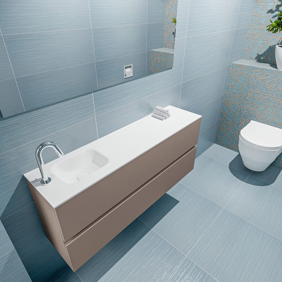 MONDIAZ ADA 120cm toiletmeubel smoke. LEX wastafel talc positie links. Met 1 kraangat - Afbeelding 2