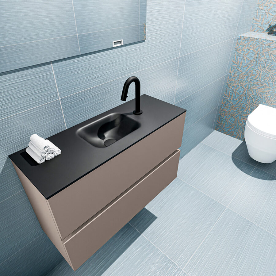 MONDIAZ ADA 80cm toiletmeubel smoke. LEX wastafel urban positie midden. Met 1 kraangat - Afbeelding 2