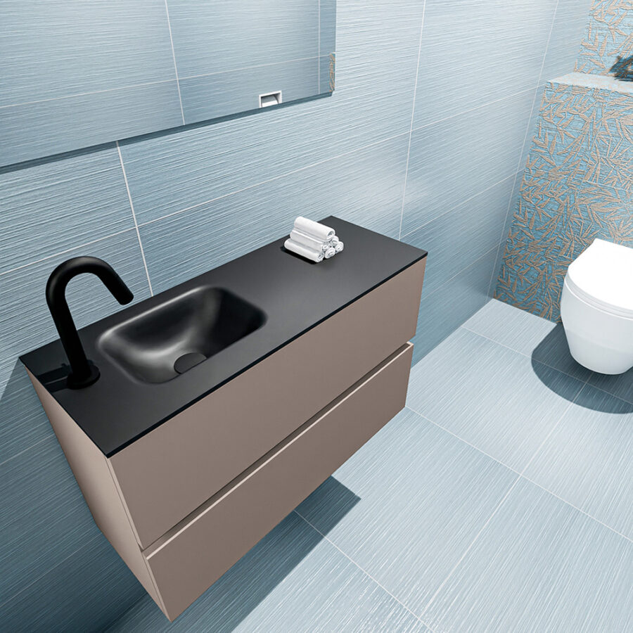MONDIAZ ADA 80cm toiletmeubel smoke. LEX wastafel urban positie links. Met 1 kraangat - Afbeelding 2