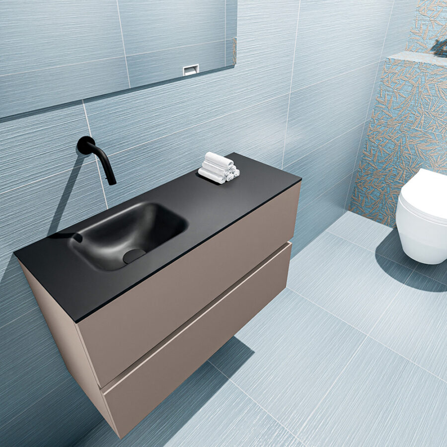 MONDIAZ ADA 80cm toiletmeubel smoke. LEX wastafel urban positie links. Zonder kraangat - Afbeelding 2