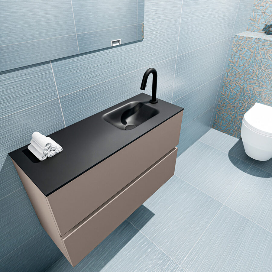 MONDIAZ ADA 80cm toiletmeubel smoke. LEX wastafel urban positie rechts. Met 1 kraangat - Afbeelding 2