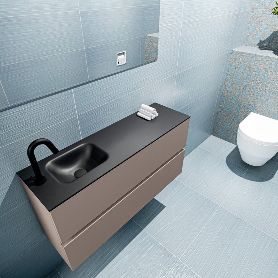 MONDIAZ ADA 100cm toiletmeubel smoke. LEX wastafel urban positie links. Met 1 kraangat - Afbeelding 2